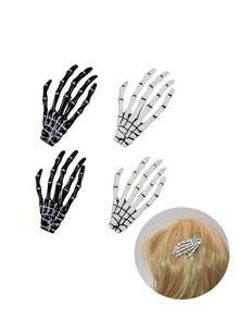 2pcs Halloween Skeleton Bone Hair Clips - White And Black, Punk Rock Horror Style Hair Accessories For Women & Girls - Multicolor - View 1