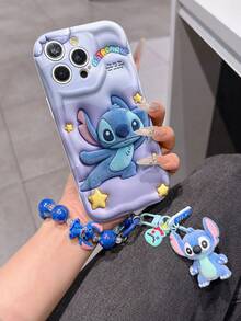 Disney Has Authorized, Phone Case - Chain Set, The Stitch Lilo & Stitch 3D Phone Case Plus A Silicone 3D Stitch Bracelet With Metallic Ring Removable Bracelet, Stitch And Angel Pattern, Compatible With Iphone17/16/15/14/13/12/11/XS/XR/X Plus Pro Max, A Stylish Cartoon Phone Case, The Perfect Gift Choice, Phone Protection, Durable Phone Cover, Great Gift For Friends And Family. - trắng - Xem 1