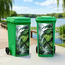 1pc Rainforest Morning Dew Theme Trash Can Sticker, Self-Adhesive Wall Paper, Kitchen Garbage Bin Decor (Suitable For Trash Can, Wall, Home Decor), 14.57 X 32.28 Inches - A - View 3