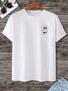 AnChiStreetwear - Ledig kortärmad T-shirt med tryck av kokospalmer och engelsk text för män i stora storlekar, lämplig för vardagsbruk, streetwear, semester och utflykter. - Vit - Visa 2