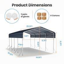 14x20 FT Heavy Duty Metal Carport, 2" Thick Galvanized Steel Frame, All-Weather Waterproof Car Canopy, Reinforced Base Outdoor Garage For Truck Car Boat - Metal Carport - View 8