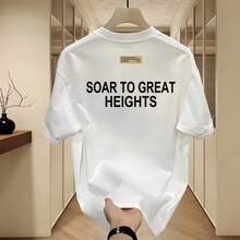 Camiseta de manga corta estampada para hombre de algodón puro, estilo americano, marca de moda, nueva colección de verano, camiseta unisex versátil de cuello redondo para hombre. - Blanco - Ver 2