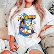 Vintage Disney Aladdin Genie Agrabah 1992 Tee Jasmine Oversized Ultra Loose 100% Cotton For Women, Suitable For Daily Outings Summer Casual Wear - 白色 - 查看 1