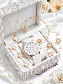 5pcs/6pcs Set Girls Silicone Strap Round Dial Watches & Clover Lucky Charm Jewelry, Suitable For Holiday, Travel, Daily, Valentine's Day, Mother's Day, Birthday Gift, Best Choice, Multiple Colors Available, Super Comfortable Wristwatch - Multicolor - View 14