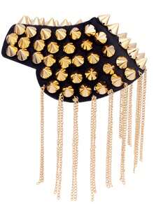 1 Pair Copper Triangle Rhinestone Decor With Aluminum Chain And Brooch Epaulet, Gold Color - Yellow Gold - View 9