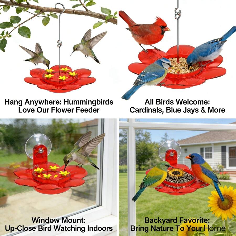 1 pieza Alimentador de colibríes con ventosa y diseño colgante, adecuado para jardín al aire libre para alimentar a diferentes aves - alimentador - Ver 1