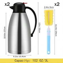 KOKK2O 2 Pcs Thermal Coffee Carafe Insulated Stainless Steel Carafe Double Walled Vacuum Coffee Pot Creamer Pitchers With Brush For Home Office Use Keep 24 Hours Hot Water Tea - Silver - View 2