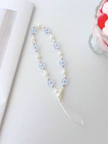 1 pieza Joyería delicada con flor azul y perlas, un regalo para la novia - Pequeñas cuentas de plata, azules - Ver 1