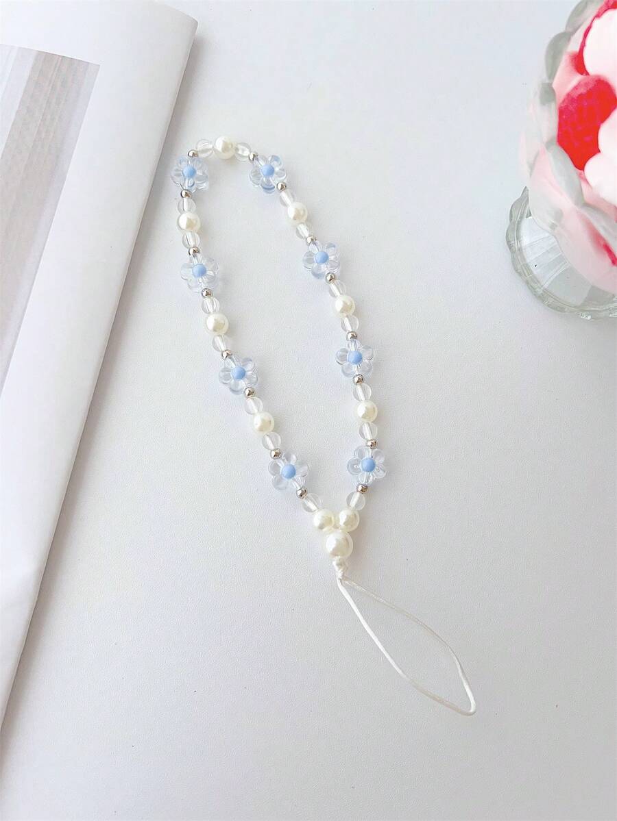 1 pieza Joyería delicada con flor azul y perlas, un regalo para la novia - Pequeñas cuentas de plata, azules - Ver 1