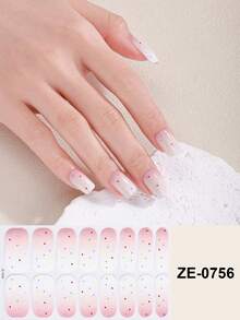 Autocollants pour ongles sans colle rose corail, décalcomanies pour ongles imperméables, couleur unie vert oignon rose dégradé couverture complète - Rose pâle - Voir 8
