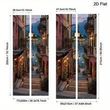 1/2pcs Modern European Village Door Sticker - Self-Adhesive Removable PVC Film, Italian Style Balcony And Cobblestone Path Design, Peelable Privacy Decal For Front Door, Rental, Home Decor - Easy Application And Residue-Free Removal, Charming Seaside Night View, 2D Flat Rectangular Door Wall Mural Suitable For Office Or Living Room, Mediterranean Style Decorative Door Art - A - View 6