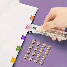 1 Set Stapleless Paper Fastener With 8 Extra Clips, Solid Metal For Tight Binding. Hole-Free To Keep Papers Undamaged, Reusable And Portable, Great For Office, Home And Study File Sorting - Sets - View 7