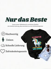 Unicorn T-Shirt With Black Sky-Shaped Mane, Unisex, Suitable For All Seasons, Fun, Loose And Comfortable. - White - View 10
