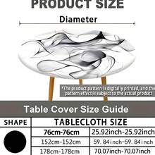1pc Ink Wash Style Curved Doodle Pattern Elastic Tablecloth, Machine Washable, Round Dining Table / Art Studio / Luxury Homestay Table Cover - Durable Polyester Material, Standard Size Fit, Easy To Clean Kitchen Dining, Outdoor Picnic, Garden Party Decoration, Rustic Style Tablecloth, Practical Home Decor Fabric - Multicolor - View 3