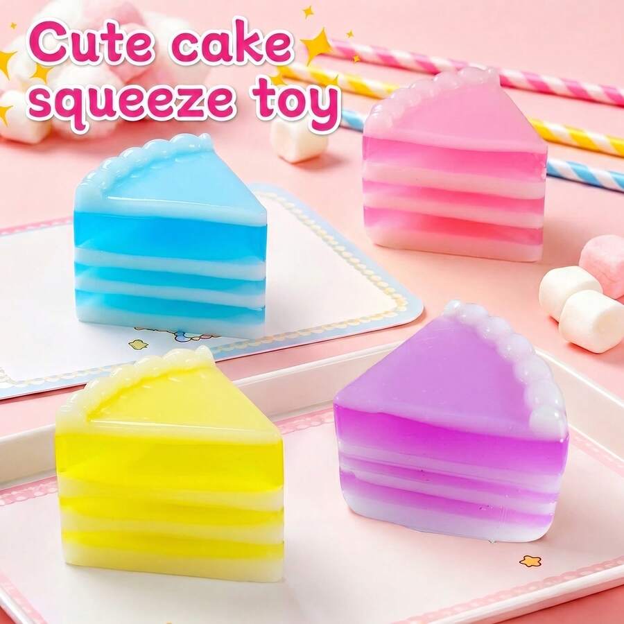 1 Stück geschichtete Kuchenscheibe Quetsch-Stressball, Dessert-Thema Gelee Plüschtier, quetschbar dehnbares Stresslinderungsspielzeug, geeignet für Kinder und Erwachsene, toll als Schule, Schul-Stresslinderungsbedarf - Verschiedenfarbig - Übersicht 1