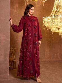 Đầm dạ hội thanh lịch ôm dáng, cổ chữ V, tay thẳng, chất liệu chiffon, dây mảnh dành cho nữ của SUPGIR. - Màu Đỏ Sâu - Xem 1
