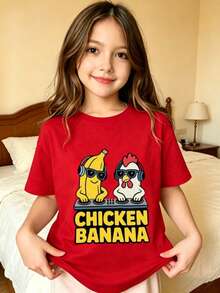 Cartoon Characters Printed T-Shirt For Kids - Red - View 8