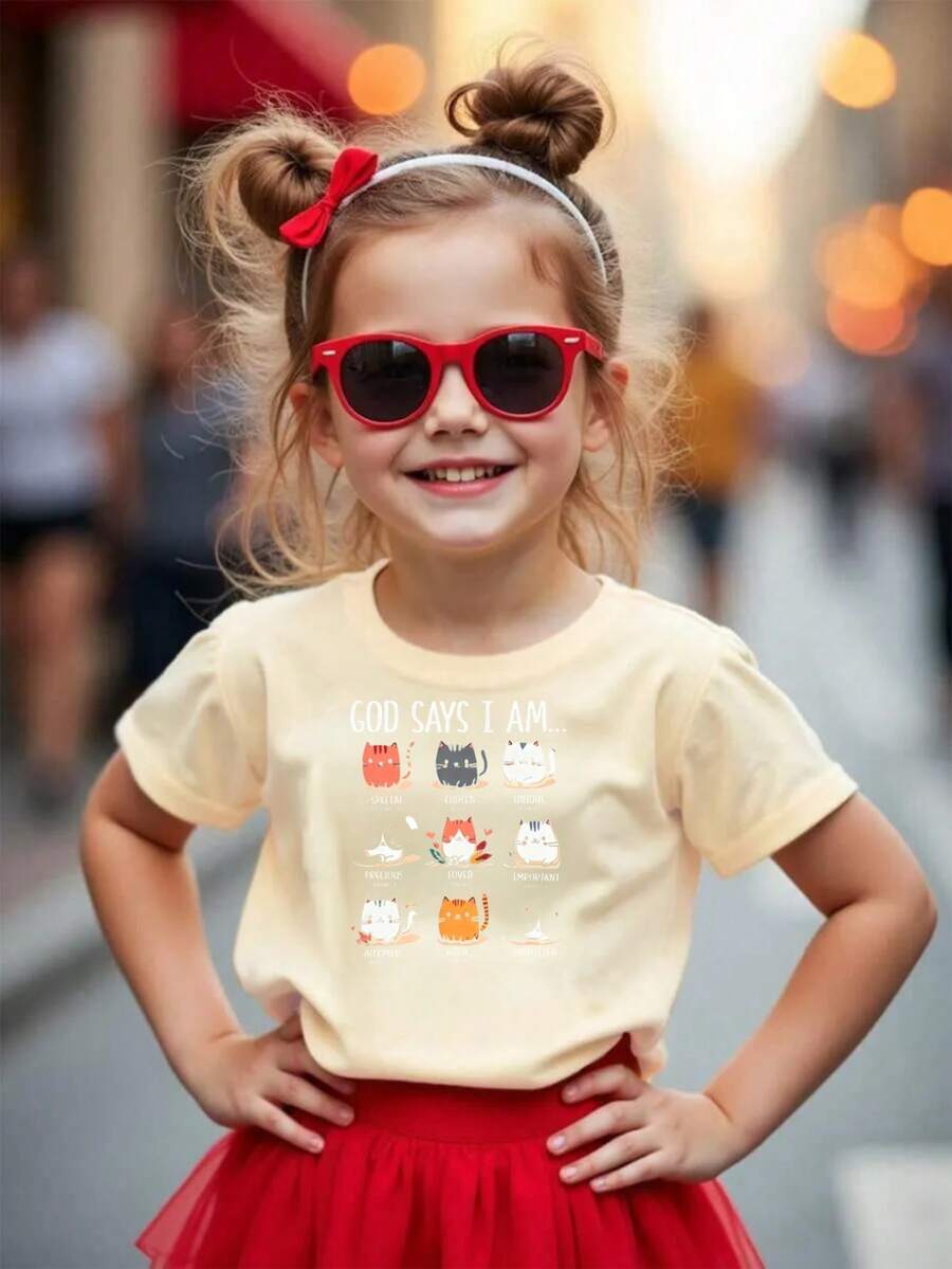 God Says I'm A Cat T-Shirt For Girls - Apricot - View 1