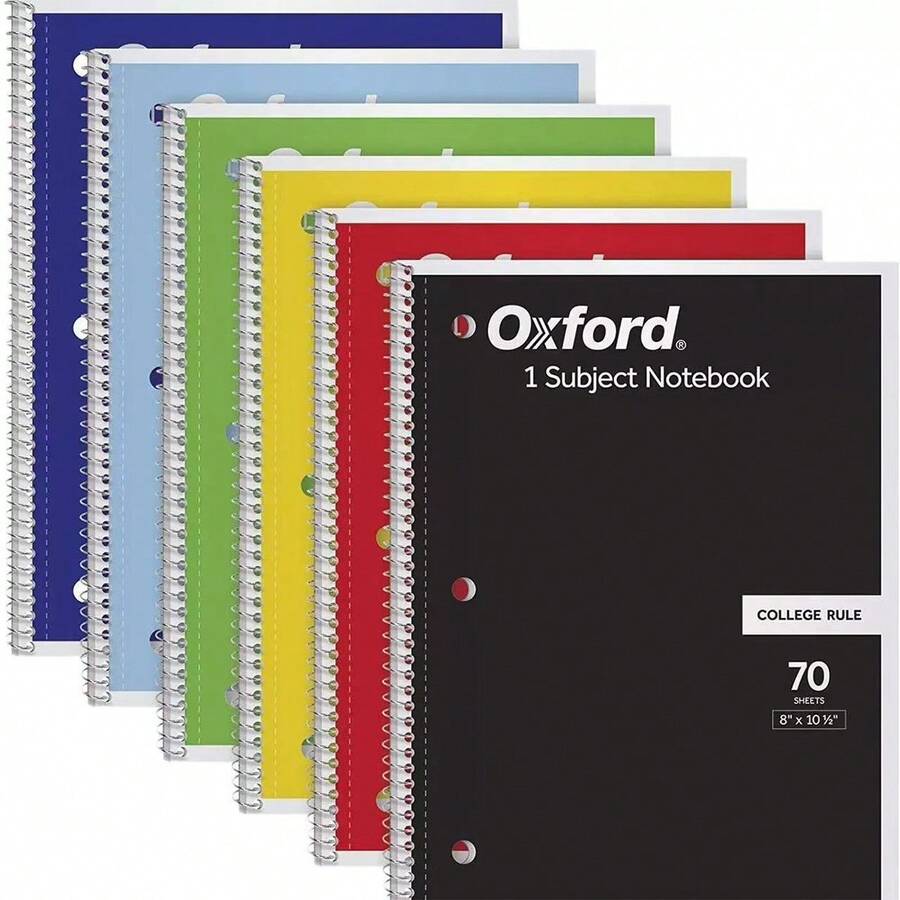 Notebook With 70 College Ruled Lined Sheets, Durable Coated Color Or Pattern Cover, Micro-Perforated Tear-Out Pages, 3-Hole Punch For Binder Storage, Perfect For School Notes, Study Planning, JournalingDesk Stationery, And Back To School Supplies - Notebook - View 1