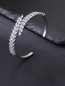 Bộ 2 món vòng tay và nhẫn hở tai hình lúa mì đan xen lấp lánh đá Cubic Zirconia cao cấp, mạ bạc/vàng, đa năng cho đeo hàng ngày, lễ hội, đám cưới, tiệc tùng, quà tặng tốt nghiệp, quà tặng sang trọng dành cho nữ. - Bông lúa mì khảm đá zircon - Xem 8