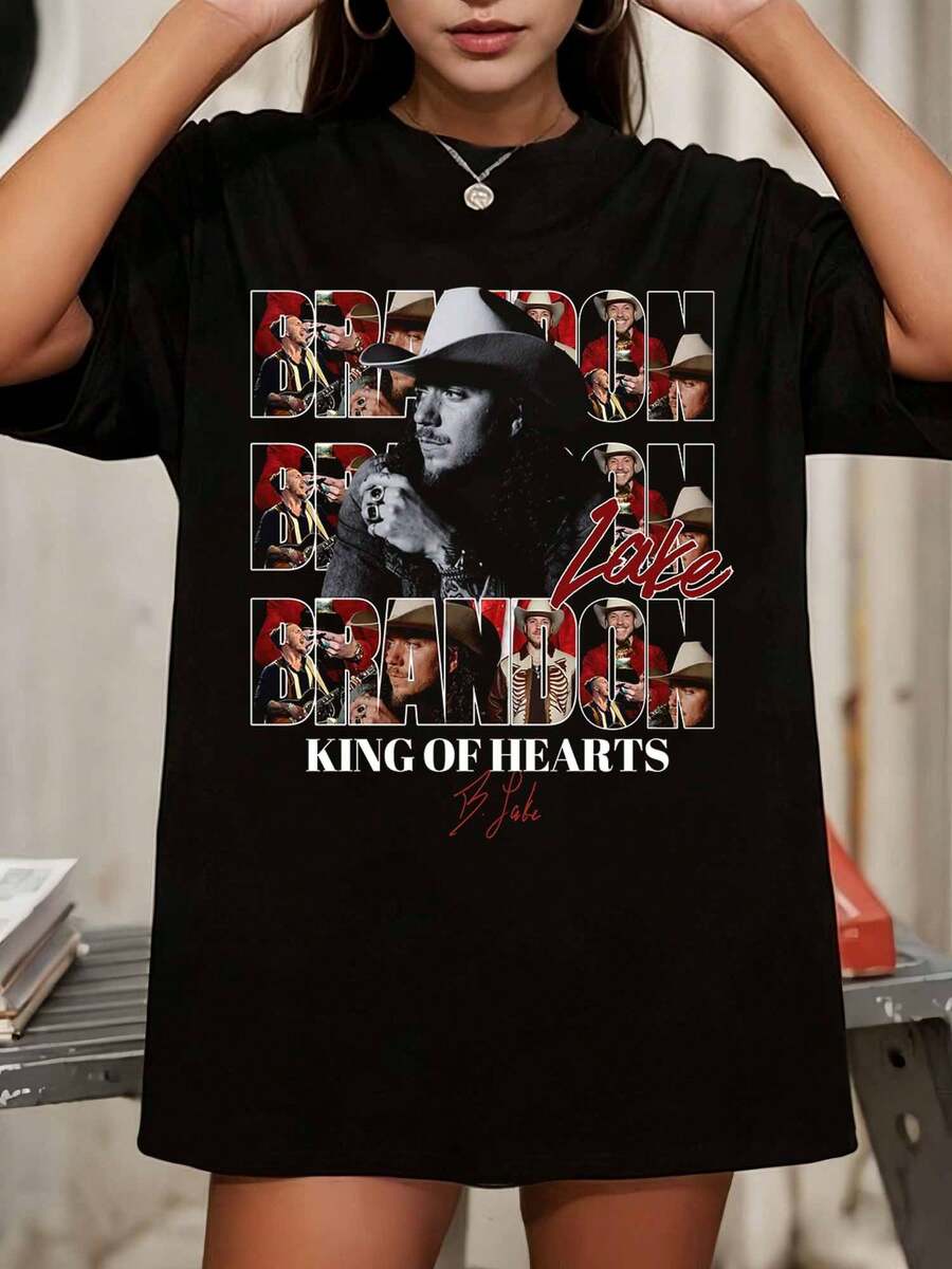 Brandon Lake King Of Hearts Christian Artist Graphic Oversized Black T-Shirt - Black - View 1
