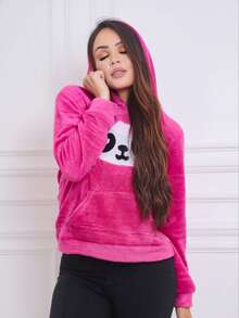 Women's Warm Panda Winter Sweater - 玫紅色 - 查看 3