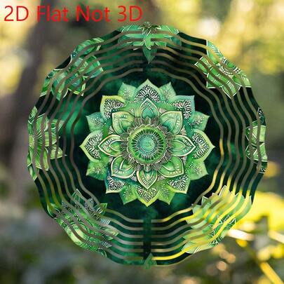 1pc Green Mandala Wind Chime - Metal Outdoor/Indoor Garden Decor With Soothing Sound, Spinning Motion And Turquoise/Gold Leaf Design - Durable Metal Structure, No Electricity Needed, Rotating Top Focus Suitable For Patio, Balcony, Yoga Studio - Intricate Mandala Pattern, Wind-Activated Metal Sculpture, Ideal For Garden And Yard, Vibrant Green And Gold Tones, Outdoor Garden Decor, Hanging Garden Ornament, Outdoor Decoration, Large Lawn Ornament, Metal Garden Art (Pendant Not Included) - Style Sent Randomly
