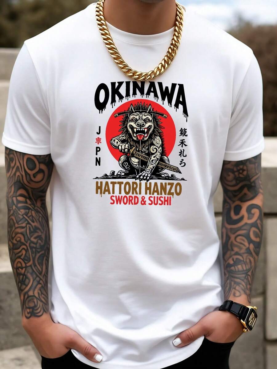 7 03 1, Camiseta de Hombre, Verano, Camiseta Deportiva para Hombre, Tejido de Punto Microelástico, Camiseta Estampada, Corte Regular, Ropa Microelástica, Camiseta con Estampado, Estilo Casual, Camiseta de Verano - Blanco - Ver 1