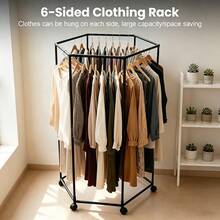 Black Metal Movable Hexagonal Rotating Clothes Drying Rack, Stable Structure, Rust-Proof And Durable,Large-Capacity Design Supports Classified Drying And Storage, 360° Universal Wheel For Flexible And Convenient Movement - View 1