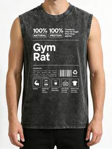 Vintage Gym Rat Fitness Quote Creative Graphic Printed 210GSM High‑Quality 100% Cotton Loose Sleeveless Tank Top, Unisex Casual Daily Top, Perfect For Summer Activities, Back To School, Holiday Gifts, Core Men's Tank Top Collection, Sleeveless Tops Men - màu đen - Xem 6