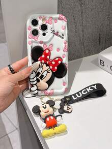This Disney Mickey Mouse Lanyard Phone Case Is Fully Covered In TPU Material. It's Shockproof, Lightweight, And Compatible With IPhone17/16/11/13/15/15 Plus/15 Pro/15 Pro Max/12/14 Pro Max/11 Pro Max/12 Pro/12 Pro Max/13. This Phone Case Makes A Popular Birthday Gift Or Business Gift; It's Durable, Stain- And Fingerprint Resistant, And Suitable For Both Men And Women. The Set Also Includes A Mickey Mouse Phone Case And A Mickey Mouse Plush Bracelet. It's A Perfect Gift For Friends And Family. This Stylish Phone Case Is Fun, Lightweight, And Durable. IPhone17 Pro Max Phone Case, Minnie Mouse Phone Case. - White - View 2