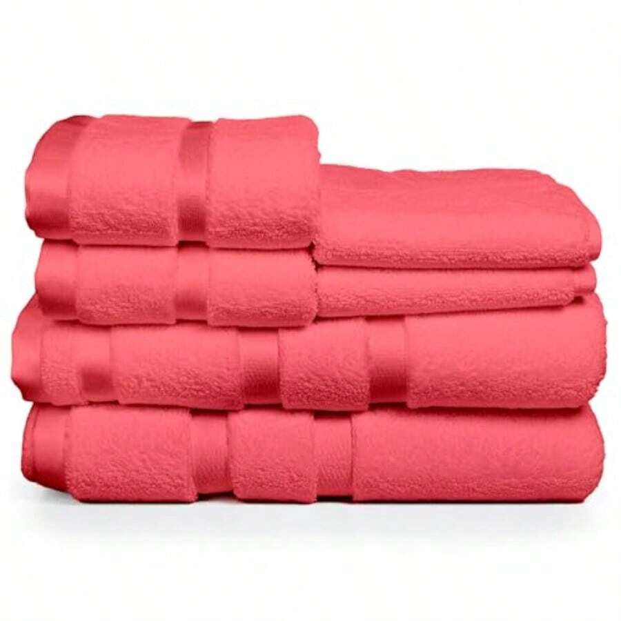 1188- Polyblanc - Juego de 6 Toallas de Microfibra de Secado Rápido para Baño Gimnasio y Manos Toallas de Baño Grandes Toallas para Gimnasio y Toallas para Manos en un Juego de Baño Coral - Coral - Ver 1