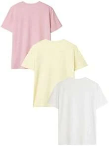 Set Of 3 Minimalist And Casual Summer Short-Sleeved Crew Neck T-Shirts, Versatile And Fashionable Tops For Women - 粉紅色,黃色和米白色. - 查看 2