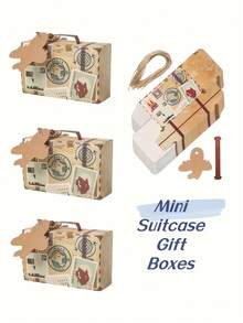 50pcs Creative Suitcase Gift Boxes, Vintage Paper Airplane Candy Boxes, Postmark Stamps, Party Decor Packaging Gift Boxes, Birthday Baking Gift Boxes, Simple Home Gift Boxes - Apricot - View 7