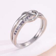 1pc Elegant Sparkling White Zirconia Inlaid Women's Ring, Engagement Jewelry Suitable For Men And Women, Gift For Family/Friends/Lover - Light Purple - View 8