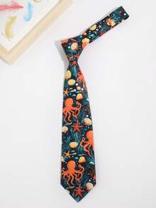 1 pieza Corbata de hombre con estampado de dibujos animados de pulpo, estrella de mar y concha, adecuada para salidas, fiestas, reuniones y vacaciones - Multicolor - Ver 5