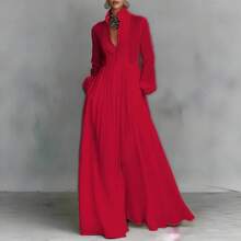 2026 Spring Solid Maxi Dress, High Waist Flowy Swing Gown, Elegant Outfit For Party Date Vacation Daily Wear - 紅色 - View 2