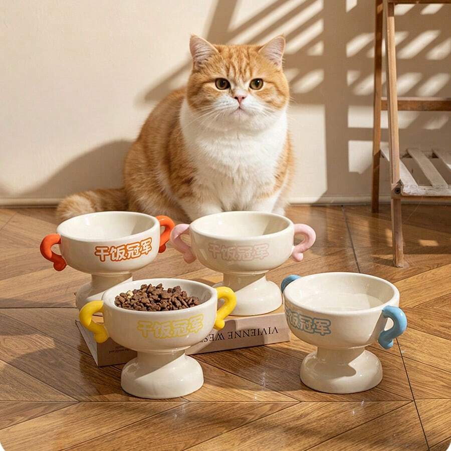 World Cup Trophy Pet Bowl Ceramic Cat Bowl Dog Bowl Dog Basin Cat Bowl Canned Food Bowl Snack Bowl High Pet Water Bowl Food Bowl Hygienic Easy To Clean - 160ml - View 1