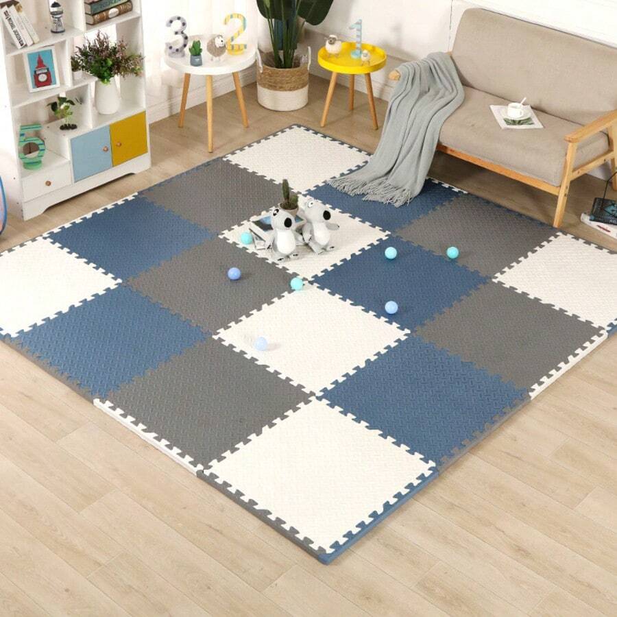 10 piezas Alfombra de juego con diseño de hojas entrelazadas - Tamaño 30x30x1cm, Diseños multicolor para un aspecto fresco. Textura de hoja antideslizante + cojín de 1 cm de grosor, protege a los bebés que gatean y juegan, se puede combinar libremente para diferentes espacios, esencial para el área de actividad del bebé y práctica. - Patrón de hojas de 30*30*1,0 cm - Ver 1