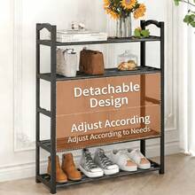 5-Tier Metal Shoe Rack, Stackable And Adjustable Shoe Storage Rack, Space-Saving Shoe Organizer, Suitable For Entryway, Closet, Hallway And Living Room, Black Freestanding Shoe Cabinet - Multicolor - View 4