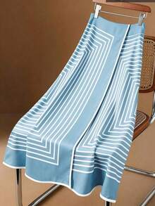 Falda A-line beige de estilo envolvente con estampado geométrico de rombos, elegante y casual para vacaciones - Celeste - Ver 9
