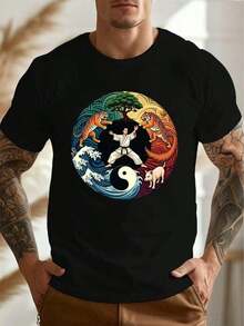 Camiseta Casual de Manga Corta para Hombre con un Diseño Vibrante Inspirado en Artes Marciales y Animales, que Promueve la Armonía, el Equilibrio y la Fuerza. Ideal para el verano, esta camisa de corte regular está hecha de tela ligera, perfecta para uso casual. Ofertas - Negro - Ver 7