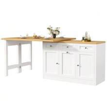 Extendable Bar Table With Storage, Folding Dining Table With Drawer And Snack Shelf, Sliding Bin Holder (Bin Not Included), Space-Saving Design Ideal For Small Apartments And Kitchens, White - White - View 7