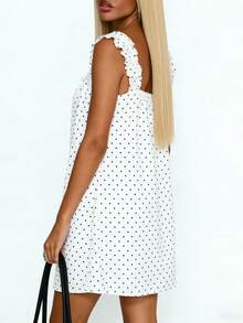 Women's Casual Mini Dress, Loose Fit, Polka Dot/Solid Color Print, Bow, Ruffles, Sleeveless Square Neck A Line Short Dresses Flowy Dresses SummerBeach - Ngà voi - Xem 9