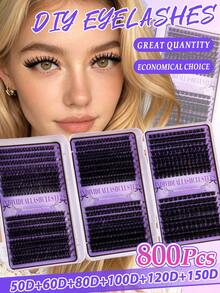 800-Piece D-Curl Voluminous Segmented False Eyelash Kit (Mixed 50D–150D Styles) - High-Capacity Beginner Set With Full Tool Kit For Soft, Natural Eye Looks And Versatile Styling Needs - Black - View 13