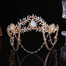 1pc Vintage Greek Style Tassel Crown, Golden Leaf & Rhinestone Headband, Party Costume Hair Accessory,Coronas,Tiara - Gold - View 3