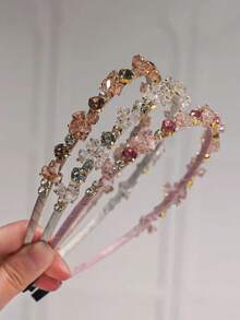 1 pieza Diadema de cristal elegante, estilo de princesa francesa vintage, accesorio de cabello brillante y versátil coreano, clip de cabello delicado para flyaways - Multicolor - Ver 4