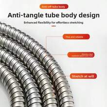 59 Inch Stainless Steel Electroplated Shower Hose Flexible Explosion Resistant Rubber Inner Tube Lightweight Soft Bathroom Shower Connector Universal Threaded Interface For Handheld Shower Head Bathtub Shower Room Home Hotel Use - Silver 150 Brushed - View 5