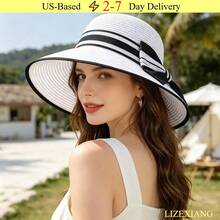 Black Bow Summer Straw Sun Hat,Cruise Essentials,Beach Accessories For Women,Beach Hat,Hats For Women,Summer Hats For Women,Sun Hats For Women,Straw Hat,Hats For Women Elegant - trắng - Xem 1