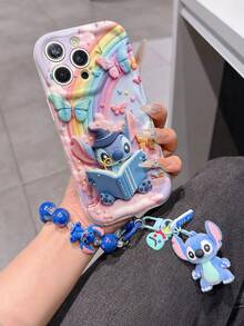 Disney Has Authorized, Phone Case - Chain Set, The Stitch Lilo & Stitch 3D Phone Case Plus A Silicone 3D Stitch Bracelet With Metallic Ring Removable Bracelet, Stitch And Angel Pattern, Compatible With Iphone17/16/15/14/13/12/11/XS/XR/X Plus Pro Max, A Stylish Cartoon Phone Case, The Perfect Gift Choice, Phone Protection, Durable Phone Cover, Great Gift For Friends And Family. - trắng - Xem 1